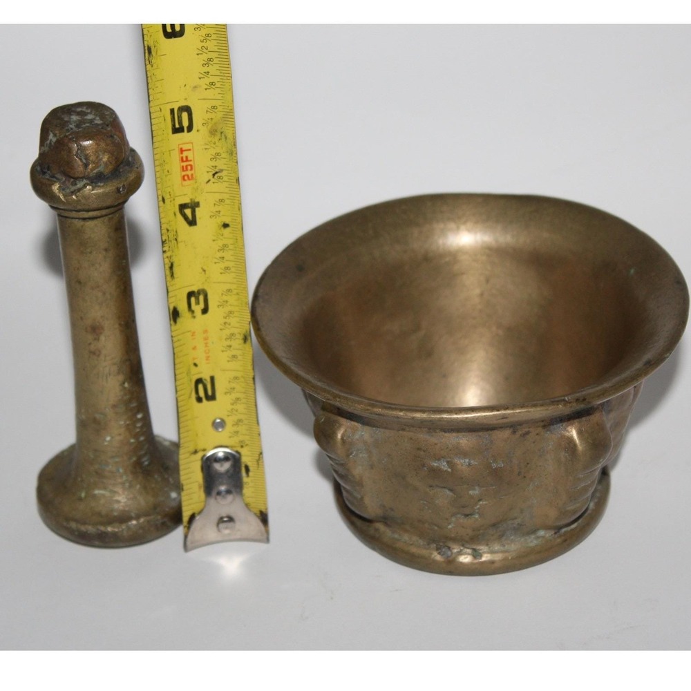 Vintage Heavy Brass Mortar & Pestle 19th Century Apothecary Grinder Antique MCM - Picture 6 of 16